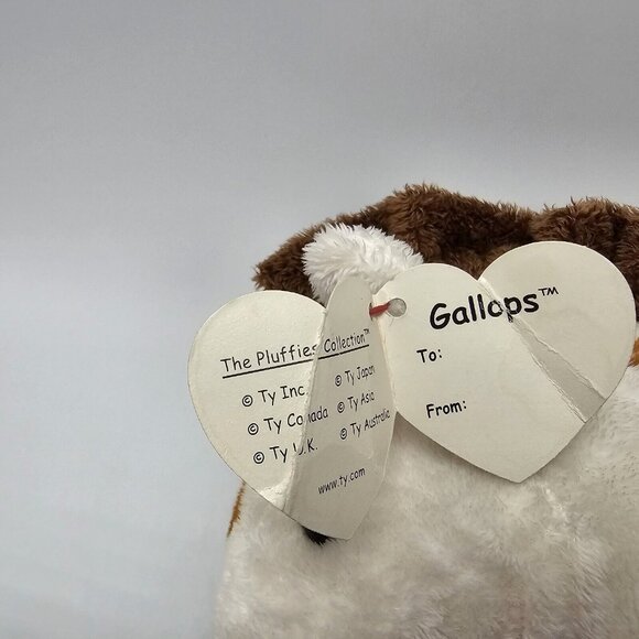Ty Pluffies Gallops Horse Plush 2005 White Brown Spots Pinto Pony Toy 9" Tylux - Picture 8 of 9